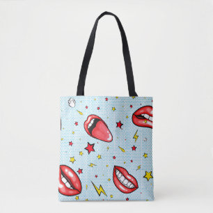 Seamless pattern cartoon comic super speech bubble tote bag