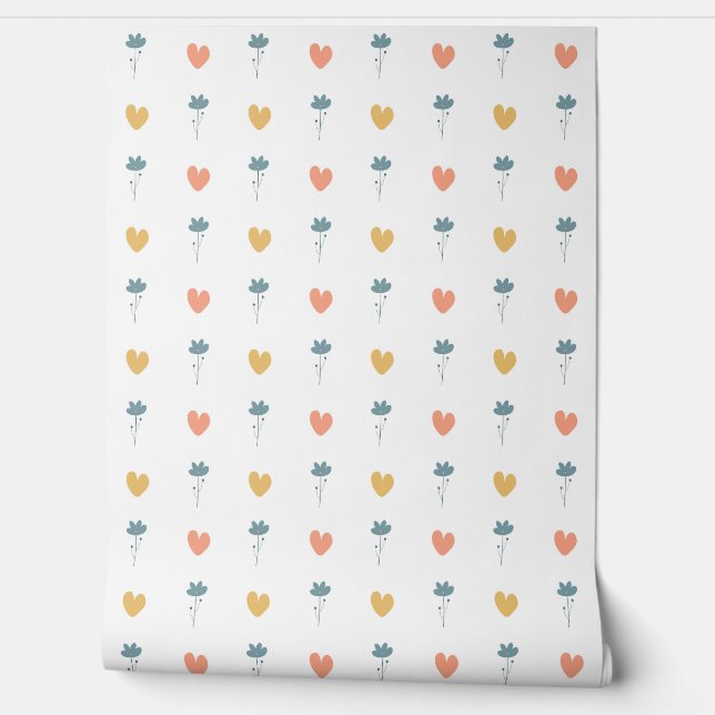 Seamless pattern colorful pastel hearts and flower wallpaper (Unrolling)