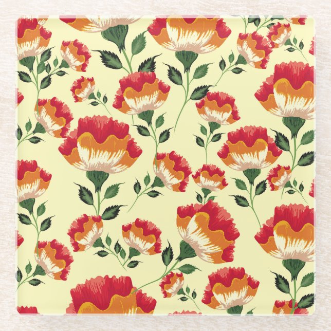 Seamless pattern, colourful flower decoration. glass coaster (Front)