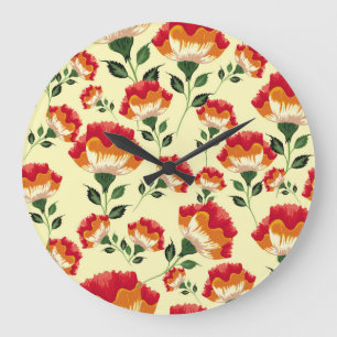 Seamless pattern, colourful flower decoration. large clock