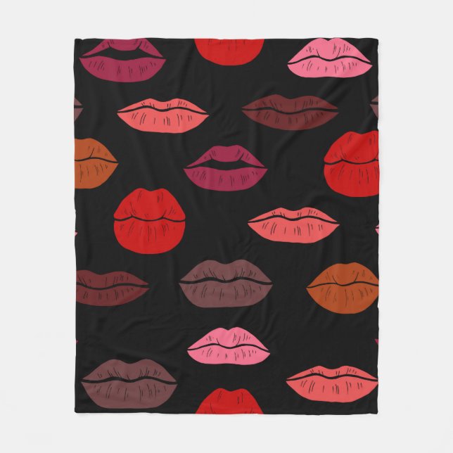 Seamless pattern colourful lips fleece blanket (Front)