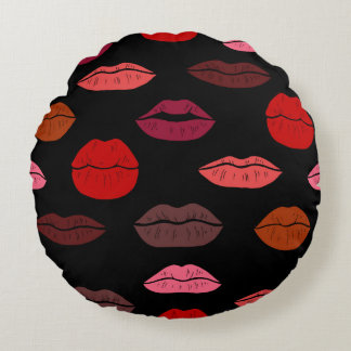 Seamless pattern colourful lips round cushion