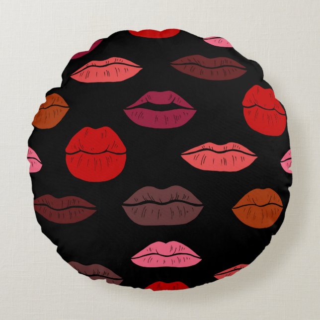 Seamless pattern colourful lips round cushion (Front)