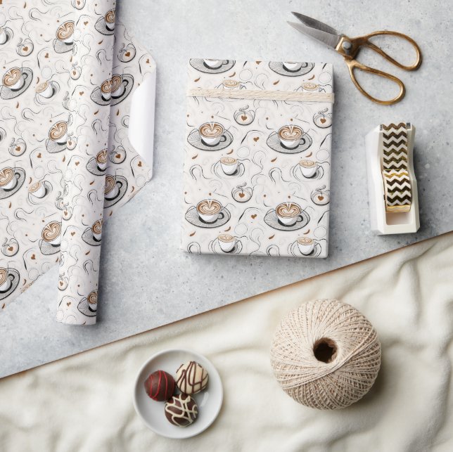 Seamless Pattern Cup of Cappuccino Wrapping Paper (Crafts)