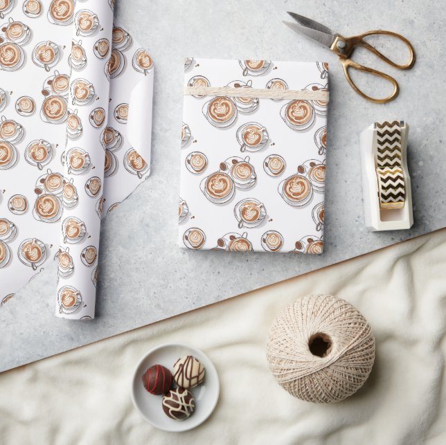 Seamless Pattern Cup of Cappuccino Wrapping Paper (Crafts)
