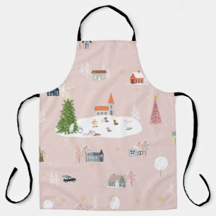 Seamless pattern Cute Christmas landscape in the t Apron