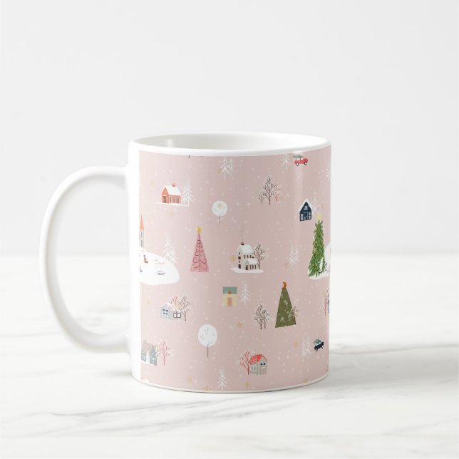 Seamless pattern Cute Christmas landscape in the t Coffee Mug (Left)