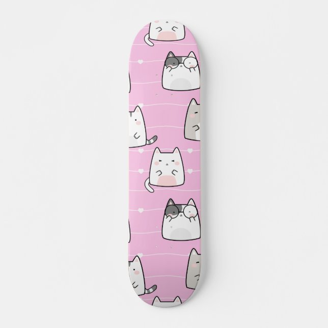 Seamless Pattern Cute Kawaii Cats heart line Skateboard (Front)
