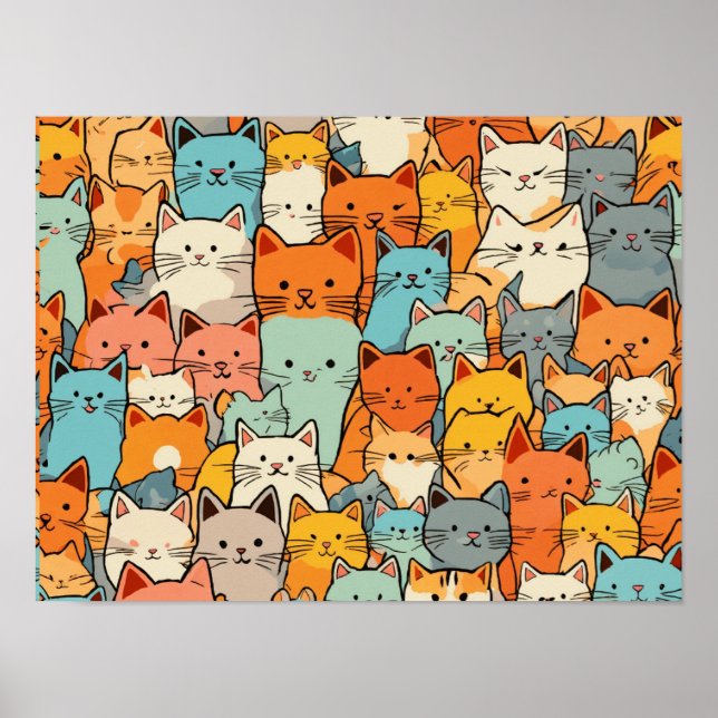 Seamless Pattern Cute Kawaii Cats Poster (Front)