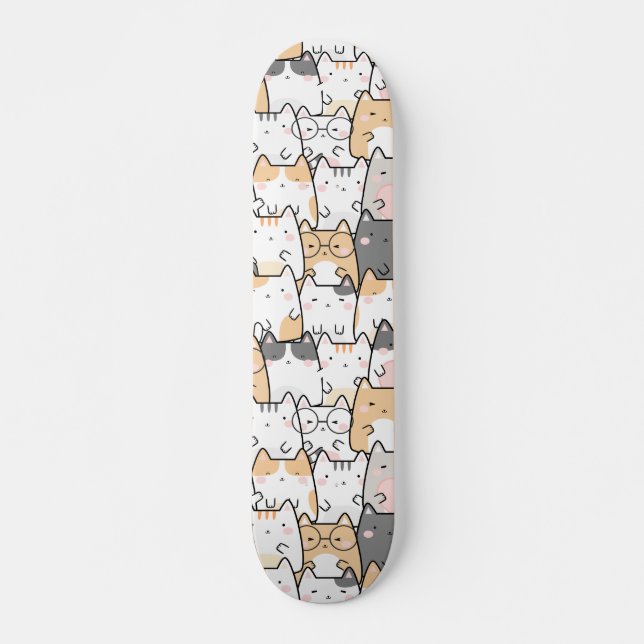 Seamless Pattern Cute Kawaii Cats Skateboard (Front)