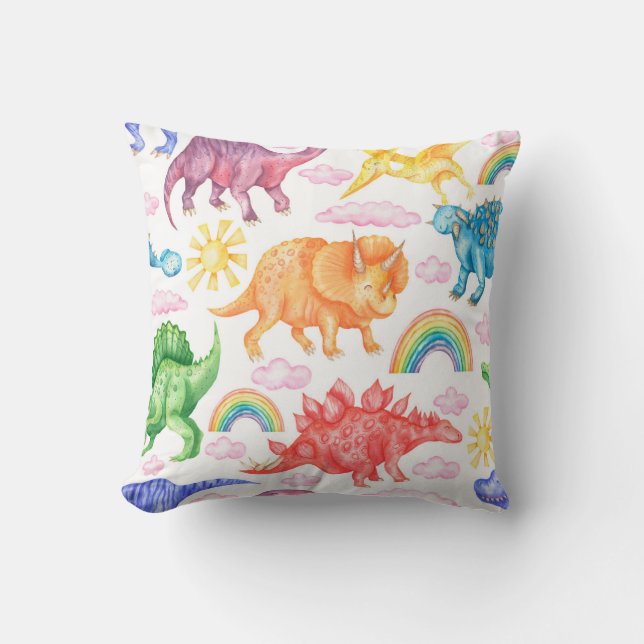 Seamless pattern depicting coloured dinosaurs, rai cushion (Front)