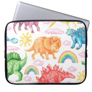 Seamless pattern depicting coloured dinosaurs, rai laptop sleeve