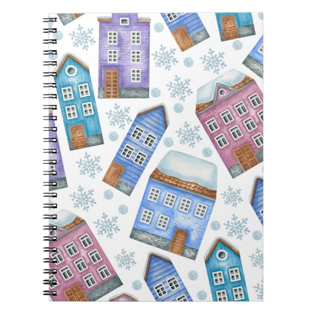 Seamless pattern depicting winter houses and snowf notebook (Front)