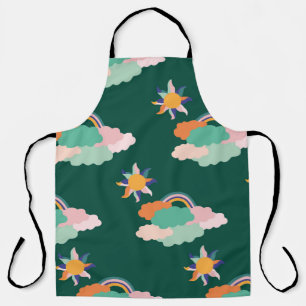 Seamless pattern design with colourful clouds and apron