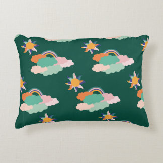Seamless pattern design with colourful clouds and  decorative cushion