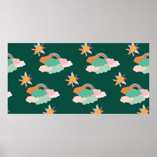 Seamless pattern design with colourful clouds and  poster