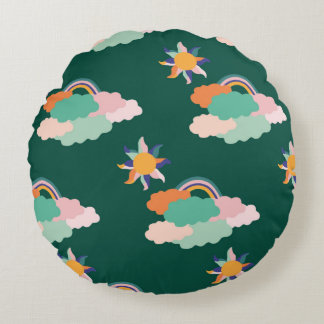 Seamless pattern design with colourful clouds and  round cushion