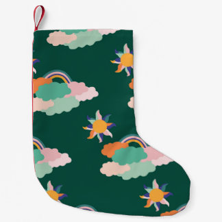 Seamless pattern design with colourful clouds and  small christmas stocking