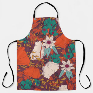 Seamless pattern design with hand drawn flowers an apron