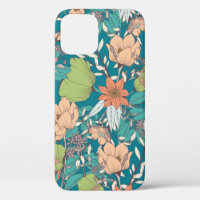 Seamless pattern design with hand drawn flowers an