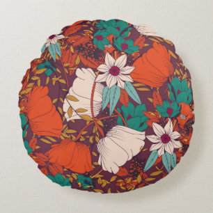 Seamless pattern design with hand drawn flowers an round cushion
