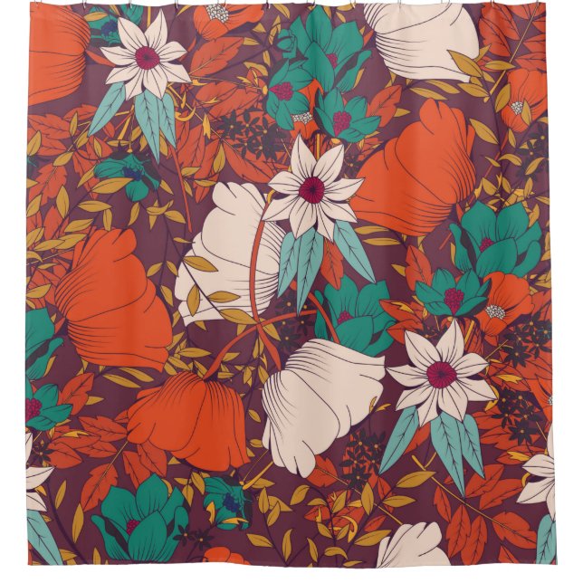 Seamless pattern design with hand drawn flowers an shower curtain (Front)