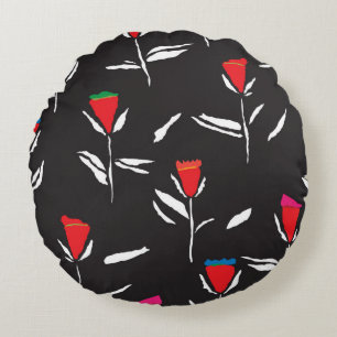 Seamless pattern design with pretty stylised flowe round cushion