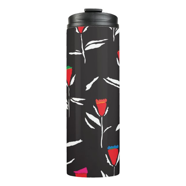 Seamless pattern design with pretty stylised flowe thermal tumbler (Front)