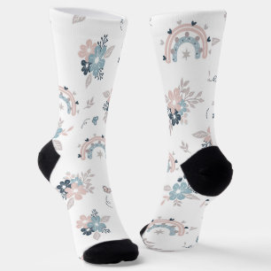Seamless Pattern Flower and Boho Rainbow Socks