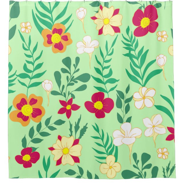 Seamless pattern flower and leaveshome decor, back shower curtain (Front)