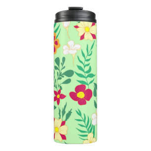 Seamless pattern flower and leaveshome decor, back thermal tumbler