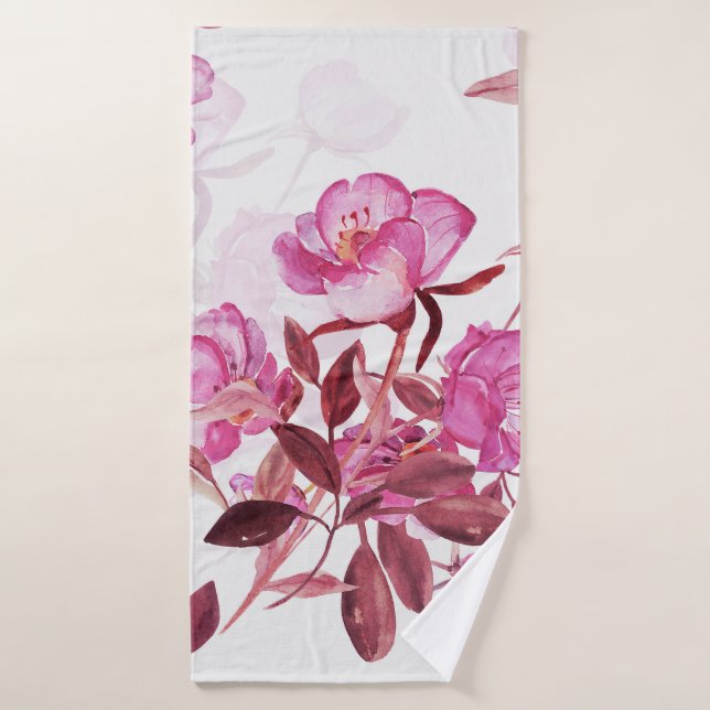 Seamless pattern flowering branch of rose hips. Wa Bath Towel (Bath Towel)