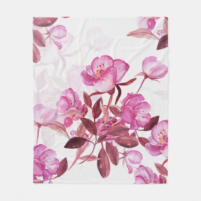 Seamless pattern flowering branch of rose hips. Wa Fleece Blanket (Front)