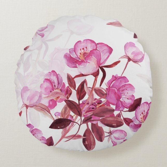 Seamless pattern flowering branch of rose hips. Wa Round Cushion (Front)