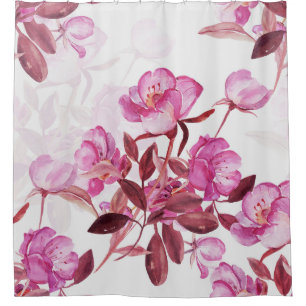 Seamless pattern flowering branch of rose hips. Wa Shower Curtain