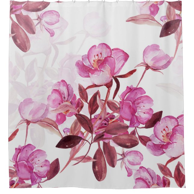 Seamless pattern flowering branch of rose hips. Wa Shower Curtain (Front)