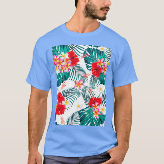 Seamless pattern frangipani hibiscus flowers monst T-Shirt