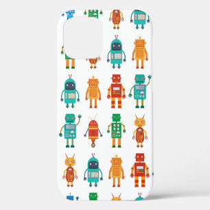 Seamless pattern from colourful retro robots in a iPhone 12 case