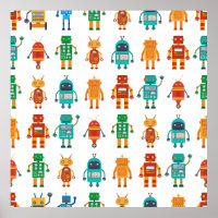 Seamless pattern from colourful retro robots in a