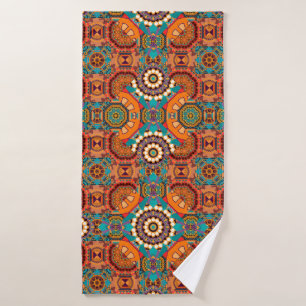Seamless pattern from mandalas painted in brown, b bath towel