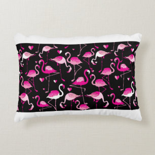 Seamless pattern from pink flamingos on a dark bac decorative cushion