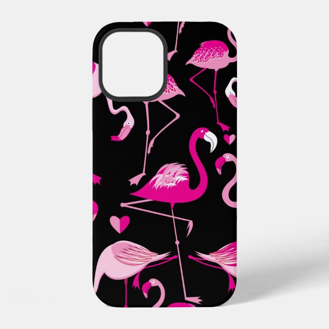Seamless pattern from pink flamingos on a dark bac iPhone case (Back)
