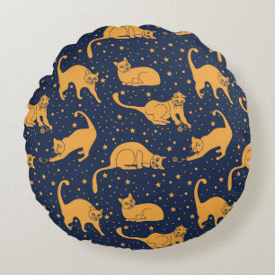Seamless pattern, funny cats in everyday poses, pl round cushion