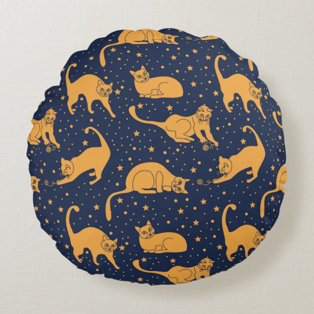 Seamless pattern, funny cats in everyday poses, pl round cushion (Front)