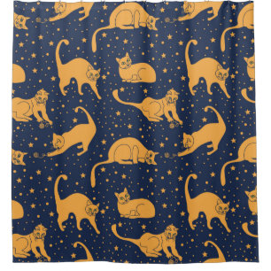 Seamless pattern, funny cats in everyday poses, pl shower curtain