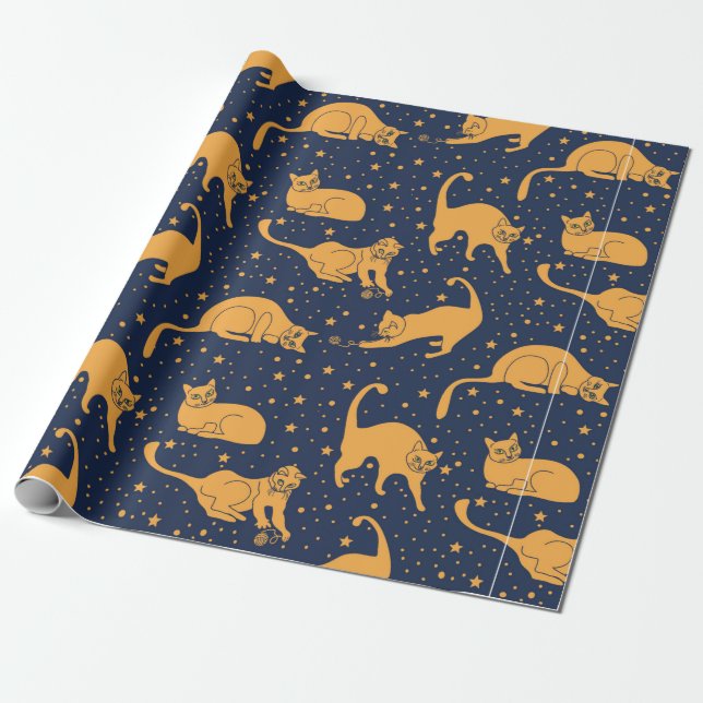 Seamless pattern, funny cats in everyday poses, pl wrapping paper (Unrolled)