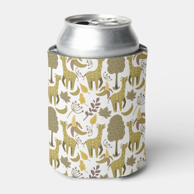 Seamless pattern Giraffe yellow white background Can Cooler (Can Front)