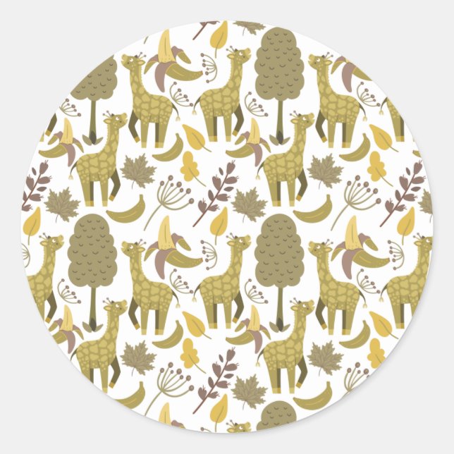 Seamless pattern Giraffe yellow white background Classic Round Sticker (Front)
