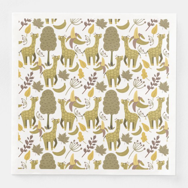 Seamless pattern Giraffe yellow white background Napkin (Front)