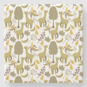 Seamless pattern Giraffe yellow white background Stone Coaster